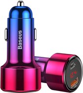 Baseus Magic Autolader USB & USB-C - Snellader - Auto lader Geschikt voor iPad/iPhone & Samsung (7, 8, X, XR, XS, 11, 12, 13, S10, S20, S21) - Sigarettenaansteker auto oplader 45W (Rood+Blauw) CCMLC20C-09