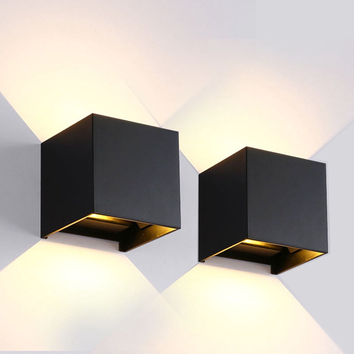 Wandlamp zwart binnen en buiten – Set van 2 - 12W – Kubuslamp industrieel – Buitenlamp - Waterdichte LED-verlichting - Energiezuinig en roestvrij