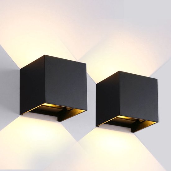 Wandlamp zwart binnen en buiten – Set van 2 - 12W – Kubuslamp industrieel –  Buitenlamp... | bol