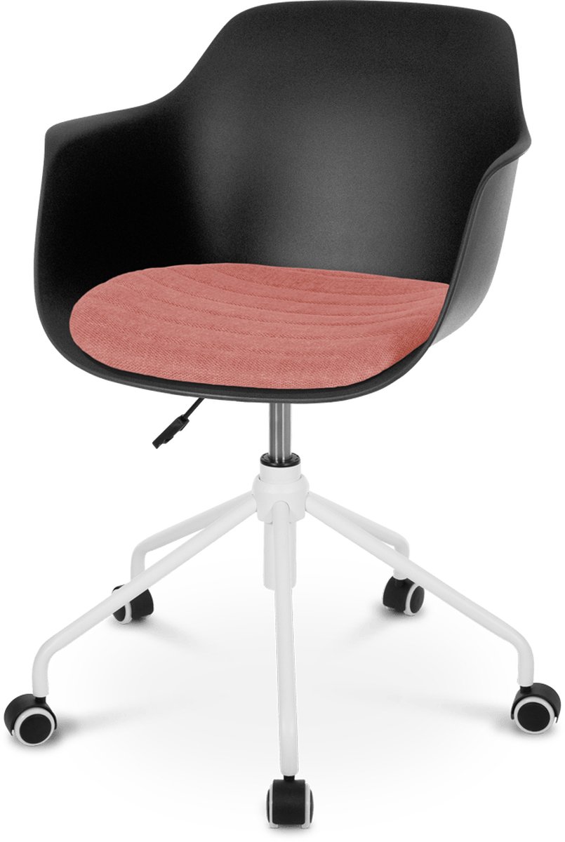 Nout-Liz bureaustoel zwart met terracotta rood zitkussen - wit onderstel