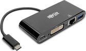 Tripp-Lite U444-06N-DGUB-C USB-C to DVI Adapter with USB-A Hub, Gigabit Ethernet, Thunderbolt 3, 1080p - PD Charging, Black TrippLite