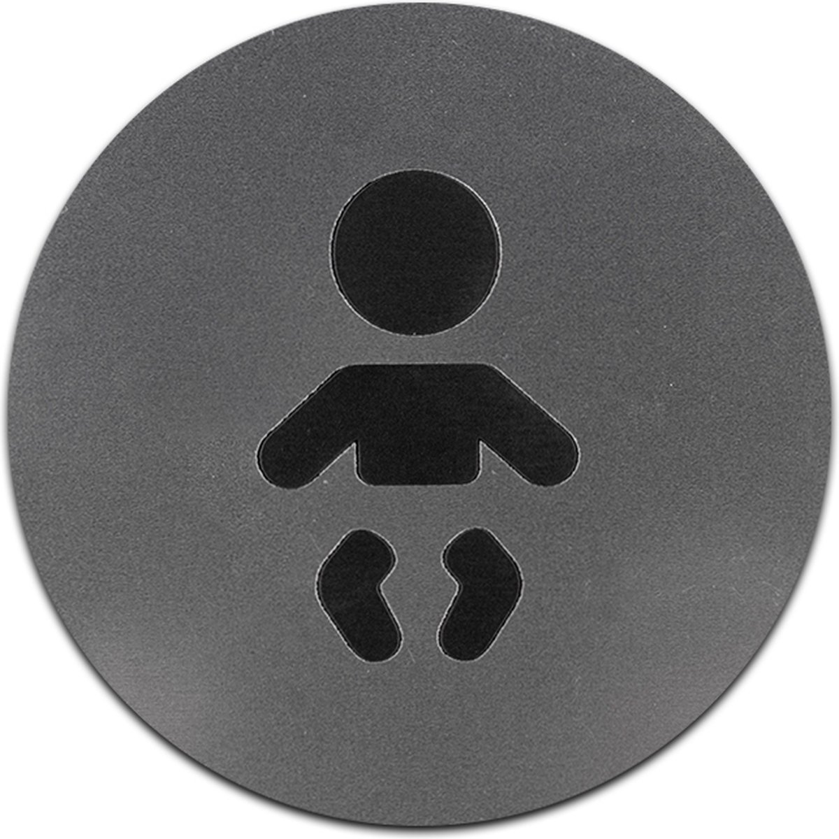 Wc bordje – Baby Verschoonplaats – Rond – RVS met Zwart – 10 x 10 cm - Toilet bordje – Deurbord – Zelfklevend