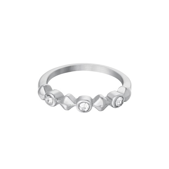 Stainless steel ring with zircon details - Yehwang - Ring - Maat 17 - Zilver