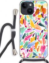 Case Company® - Hoesje met koord geschikt voor iPhone 14 hoesje met Koord - Watercolor Brushstrokes - Telefoonhoesje met Zwart Koord - Extra Bescherming aan alle Kanten en Over de Schermrand