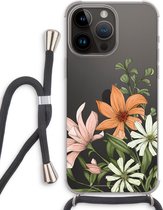 Case Company® - Hoesje met koord geschikt voor iPhone 14 Pro Max hoesje met Koord - Floral bouquet - Telefoonhoesje met Zwart Koord - Extra Bescherming aan alle Kanten en Over de Schermrand