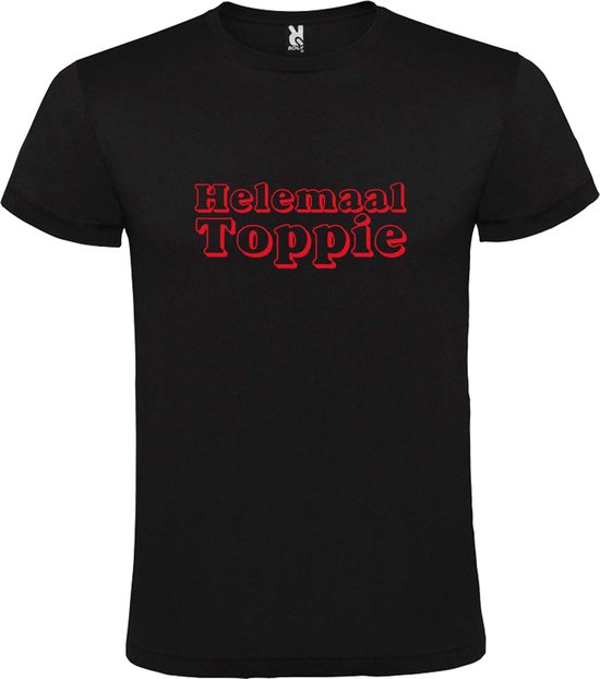 Zwart T-Shirt met “ Helemaal Toppie “ afbeelding Rood Size XL