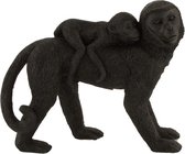 Natural collections - Beeld aapje op moeder aap 24 cm hoog - zwart