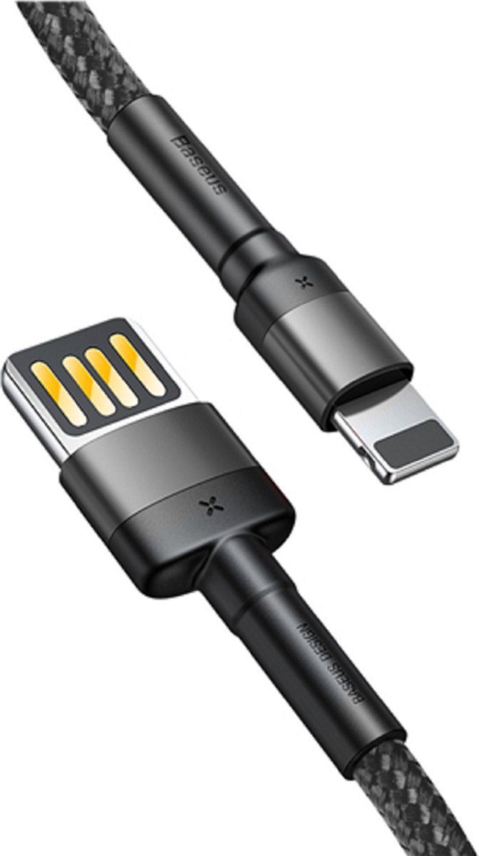 Baseus, USB-Lightning dubbelzijdige 2,4A oplaad- en overdrachtkabel 1m, Zwart
