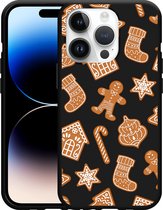 Geschikt voor Apple iPhone 14 Pro Hoesje Zwart Christmas Cookies - Designed by Cazy