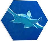 WallClassics - PVC Schuimplaat Hexagon  - Zwaardvis in het Water - 40x34.8 cm Foto op Hexagon (Met Ophangsysteem)