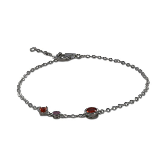 Silventi 9SIL-22389 Bracelet Argent - Femme - Zircone - Rouge - Diamètre 5, 3,5 et 3 mm - Maillon Ancre - 17 + 1 + 1 cm - Largeur 1,3 mm - Rhodium - Argent