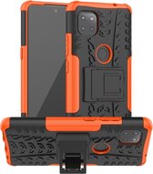 Voor Motorola Moto G 5G Bandentextuur Schokbestendig TPU + pc-beschermhoes met houder (oranje)