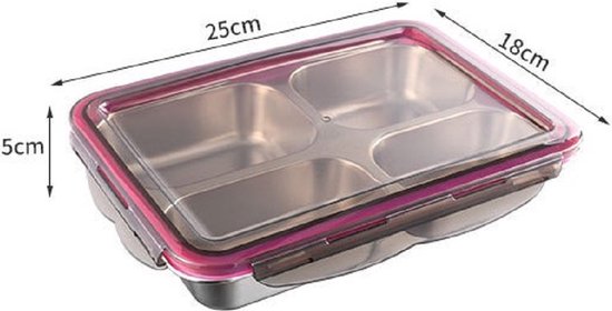 Snackbox met vakken, lekdichte snackdoos met vakken, roestvrij staal, vaatwasmachinebestendig, broodtrommel voor kinderen, snackboxen met deksel