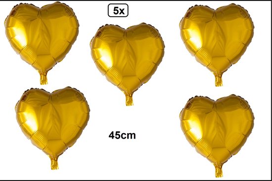 5x Folie ballon hart goud - Ballon festival liefde thema feest goud en fout feest verjaardag huwelijk hollywood