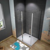 Serie Peony - Douchecabine Rechthoek - 80x100 - Draaideur Met Vaste Wand - Chroom Profiel - Antikalk - 6mm Helder Veiligheidsglas