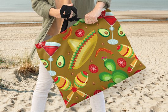 Sac bandoulière - Sac de plage - Shopper Mexico - Sombrero - Motifs - 50x40 cm - Sac en coton