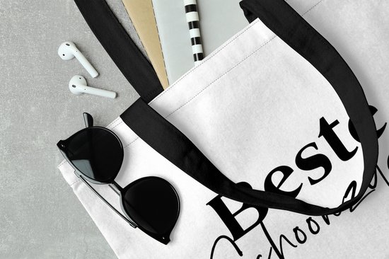 Sac bandoulière - Sac de plage - Shopper Sister - Zwart - Wit - Citations - 40x40 cm - Sac en coton