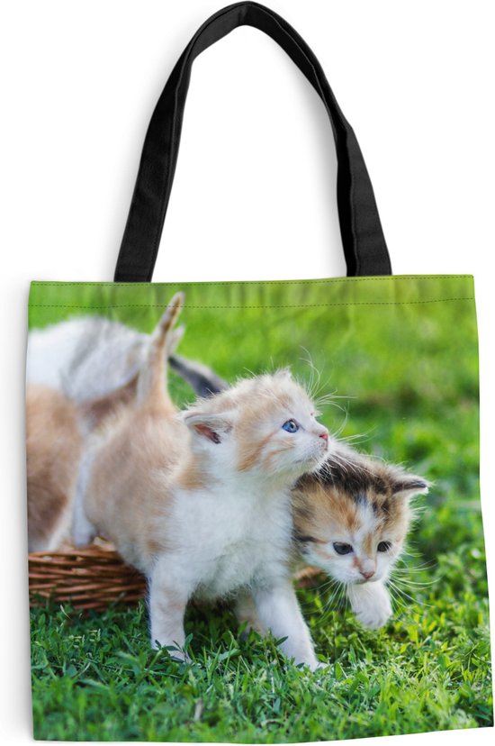 MuchoWow® Schoudertas - Strandtas - Big Shopper - Boodschappentas - Kittens - Kat - Mand - Meisjes - Kinderen - Jongens - Kids - 40x40 cm - Katoenen tas