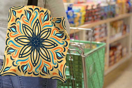 Sac bandoulière - Sac de plage - Shopper Bloem - Feuilles - Zwart - Jaune - 45x45 cm - Sac en coton