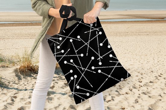 Sac Bandoulière - Sac De Plage - Motif Shopper - Épingles - Zwart Wit - 40x50 cm - Sac Coton