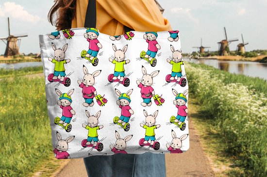 Sac bandoulière - Sac de plage - Shopper École - Lapins - Animaux - Enfants - Motifs - 50x40 cm - Sac en coton