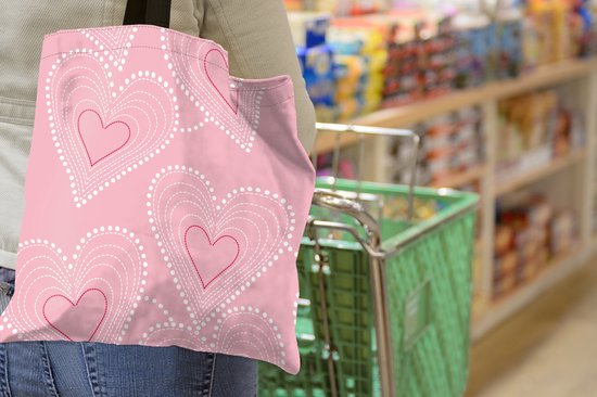 MuchoWow® Schoudertas - Strandtas - Big Shopper - Boodschappentas - Hartjes - Patronen - Roze - 40x40 cm - Katoenen tas
