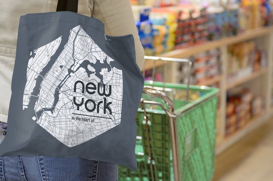 MuchoWow® Sac bandoulière - Sac de plage - Big Shopper - Sac shopping - New York - Carte - Hexagone - 45x45 cm - Sac en coton - Plan de la ville