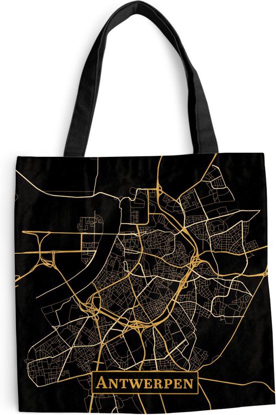 Sac à bandoulière MuchoWow® - Sac de plage - Carte shopping - Anvers - Simple - Or - Zwart - 45x45 cm - Sac en coton