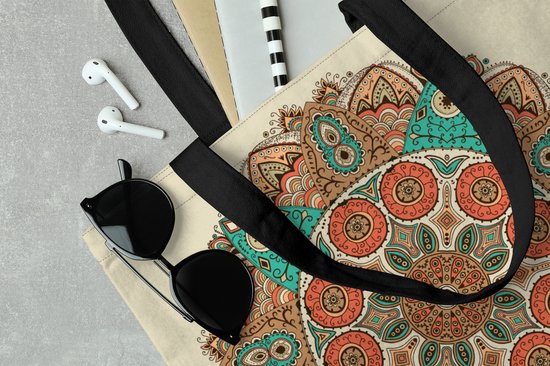 Sac bandoulière - Sac de plage - Shopper Mandala - Motifs - Paon - 45x45 cm - Sac en coton