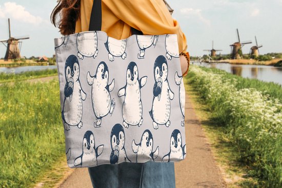 MuchoWow® Schoudertas - Strandtas - Big Shopper - Boodschappentas - Patronen - Pinguïn - IJs - 40x40 cm - Katoenen tas