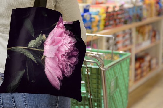 Sac bandoulière - Sac de plage - Shopper Pivoine avec gouttes de rosée - 45x45 cm - Sac en coton