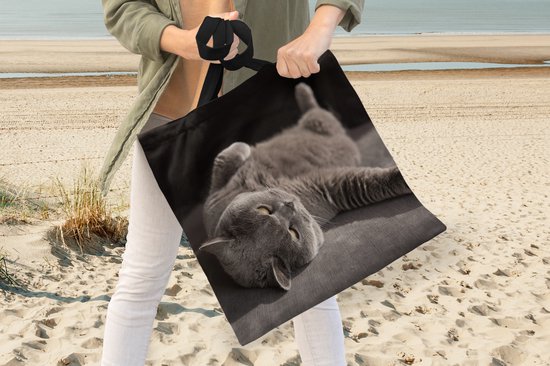 MuchoWow® Schoudertas - Strandtas - Big Shopper - Boodschappentas - Dier - Poes - Grijs - 45x45 cm - Katoenen tas