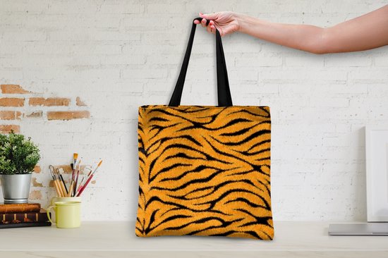 Sac Bandoulière - Sac De Plage - Shopper Imprimé Tigre - Oranje - Zwart - 45x45 cm - Sac Coton