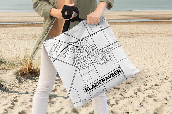 Sac à bandoulière - Sac de plage - Carte shopping - Klazienaveen - Zwart - Wit - 40x40 cm - Sac en coton