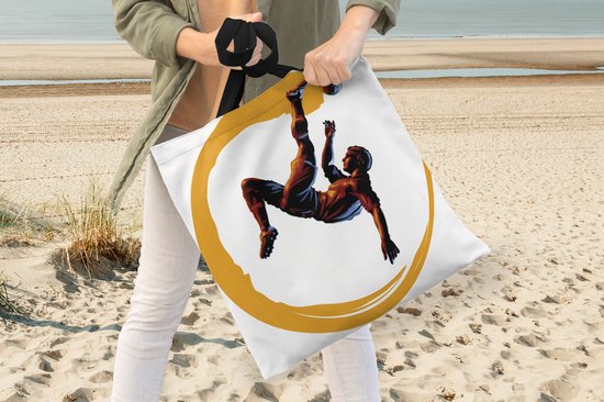 MuchoWow® Sac bandoulière - Sac de plage - Big Shopper - Sac shopping - Illustration d'un joueur de football faisant un coup de pied à vélo - Garçons - Filles - Enfants - 40x40 cm - Sac en coton