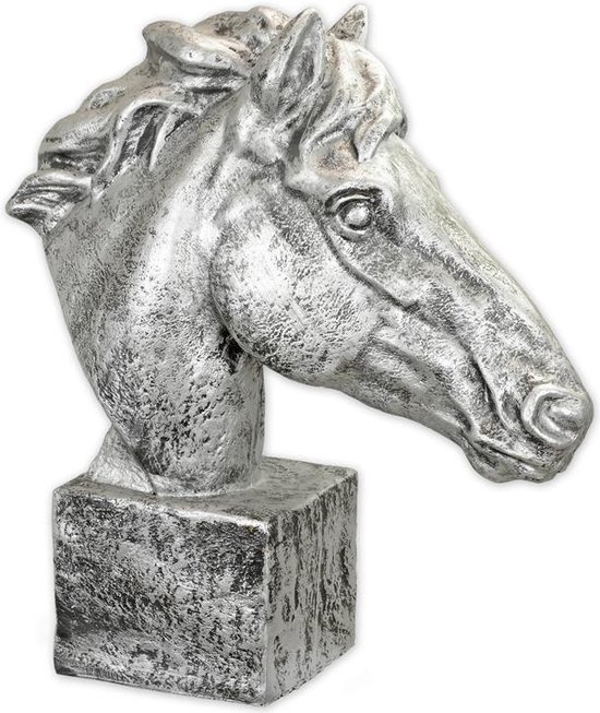 Beeld van kunsthars - Paardenhoofd - oud zilver - Resin - 62,6 cm hoog
