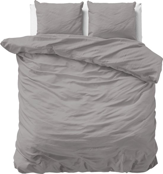 Dream Textile Uni Satin Grijs Housse de Couette Lit 2 Places 240x200/220cm + 2 Taies d'Oreiller - Satin de Katoen Haute Qualité - Super Doux