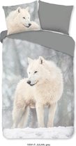 Good Morning Dekbedovertrek "poolwolf in de sneeuw" - Grijs - (200x200/220 cm) - Katoen Flanel