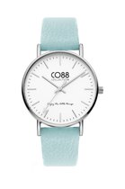 CO88 Collection 8CW-10100 Horloge - Dames - Licht Blauw - Leren Band - tot 20 cm Polsmaat - 36 mm Doorsnee - Zilverkleurig