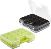Forte Plastics - 4x opberg vakjesdoos/Sorteerboxen - 21-vaks kunststof - 28 x 21 x 6 cm - zwart en groen