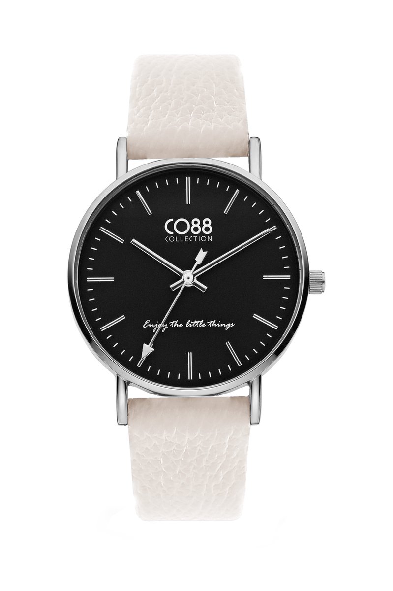 CO88 Collection 8CW-10115 Horloge - Dames - Creme - Leren Band - tot 20 cm Polsmaat - 36 mm Doorsnee - Zilverkleurig
