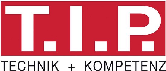 Logo met rode achtergrond en witte letters T.I.P. met "TECHNIK + KOMPETENZ" eronder.
