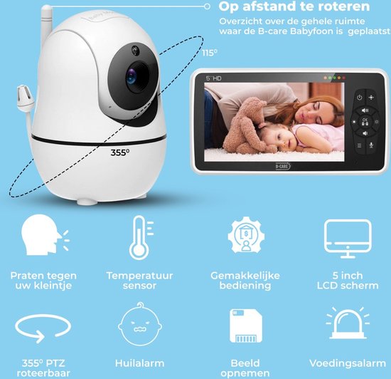 B-care Babyfoon Met Camera - 5.0 Inch Scherm - Nederlands Display - Zonder  Wifi en App... | bol.com