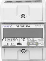 ORNO WE-516 3-fase meertarief energiemeter met RS-485, 80A stroomvoorziening: 3x230V/400 AC, 50-60Hz, huidig: 5(80)A, pulse frequency: 1000 imp/kWh, signalering lezen: knipperend LCD, installatie rail: DIN TH-35mm MID-Certificaat