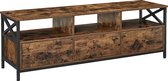 Signature Home Congo Tvkast - Tv meubel voor tv's tot 65 inch - tv-kast met 3 lades - industrieel - stalen frame - vintage bruin-zwart - 147 x 40 x 50 cm