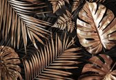 Fotobehangkoning - Fotobehang - Jungle Behang - Amazone - Goud - Gouden Bladeren - Botanisch - Luxe -  152,5 x 104 cm - Vliesbehang