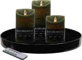 Zwart dienblad - inclusief 3 LED kaarsen olijf groen - met afstandsbediening