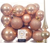 Kunststof kerstballen met glazen piek - toffee bruin - 27-delig