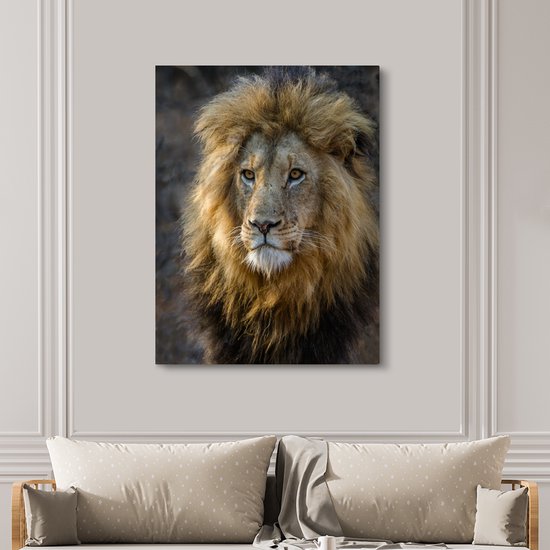 Toile Peinture Lion - Portrait - Sauvage - 120x160 cm - Décoration murale XXL
