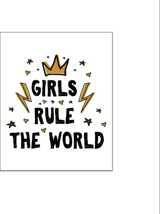 PosterDump - Girls rule the world teksten - Baby / kinderkamer poster - Teksten / motivatie poster - 70x50cm